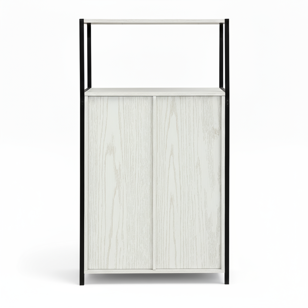 Rivet Console with Open Shelves - White Wood Effect