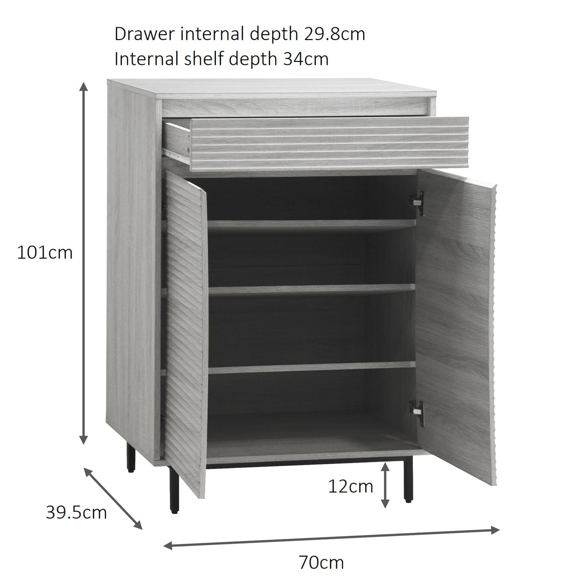 Cavin Shoe Cabinet 2 Door 1 Drawer - Light Wood Effect