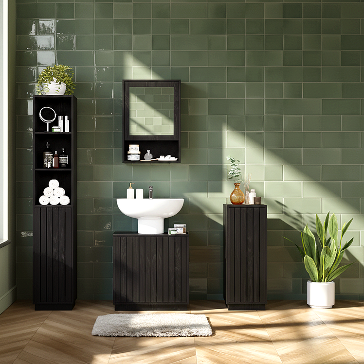 Gaia Single Door Mirror Cabinet - Black oak effect