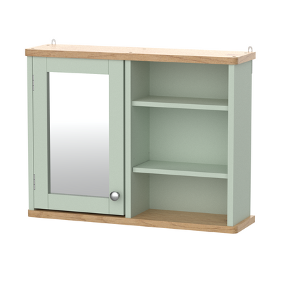 Olivia Single Mirrored Door Cabinet with Open Shelf  - Sea Foam