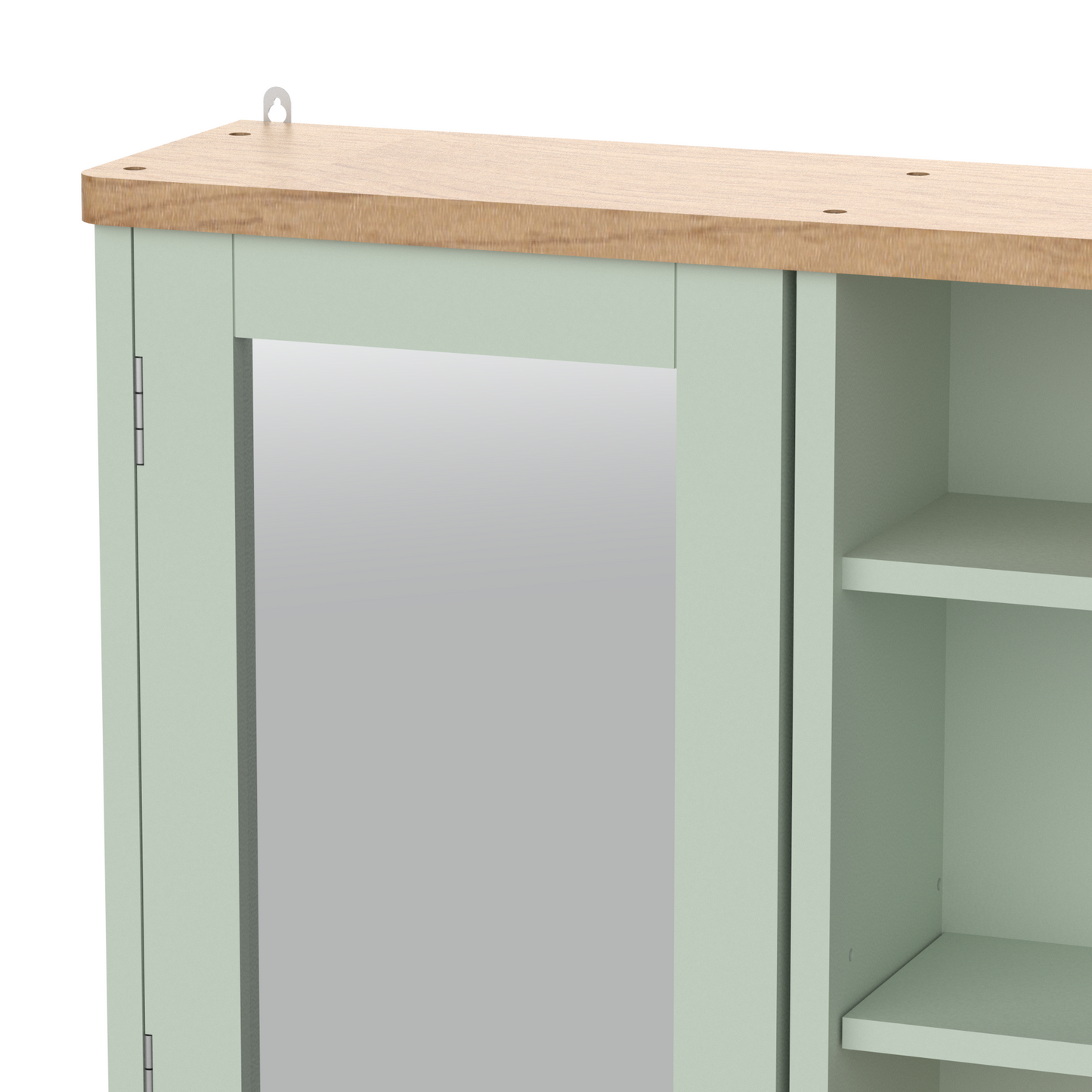 Olivia Single Mirrored Door Cabinet with Open Shelf  - Sea Foam