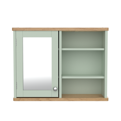 Olivia Single Mirrored Door Cabinet with Open Shelf  - Sea Foam