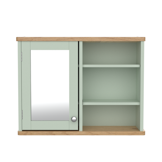 Olivia Single Mirrored Door Cabinet with Open Shelf  - Sea Foam