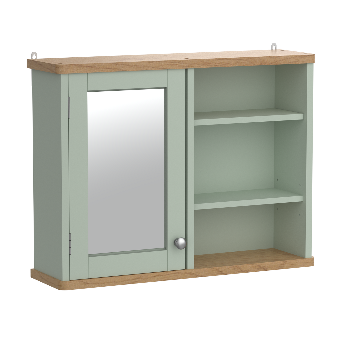 Olivia Single Mirrored Door Cabinet with Open Shelf  - Sea Foam