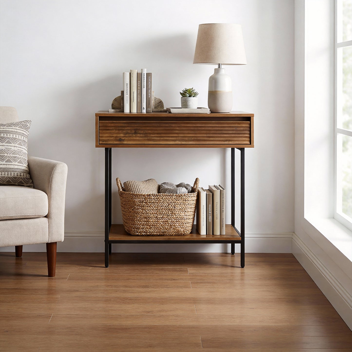 Cavin Console Table with 1 Drawer - Dark Wood Effect