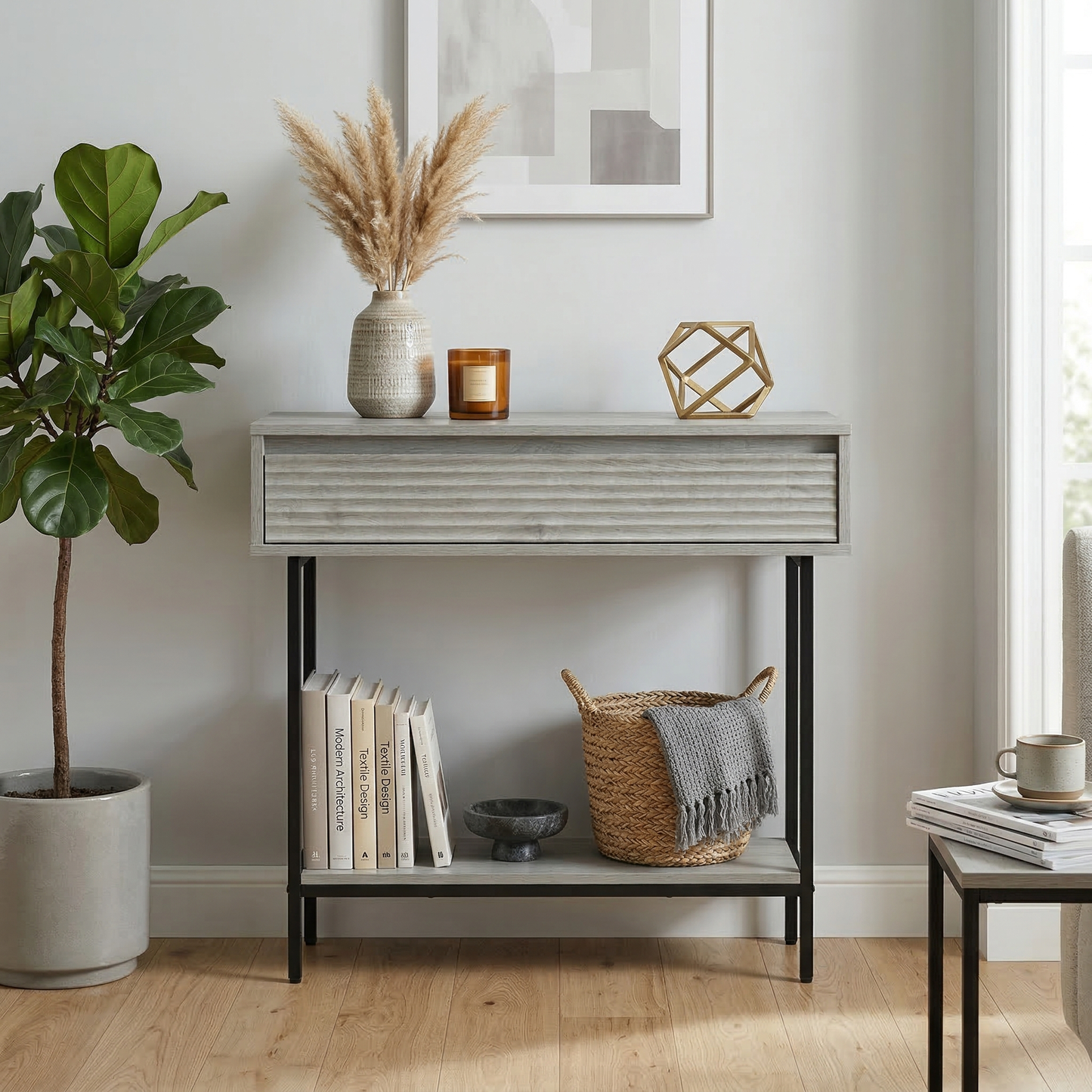 Cavin Console Table with 1 Drawer - Light Oak Effect