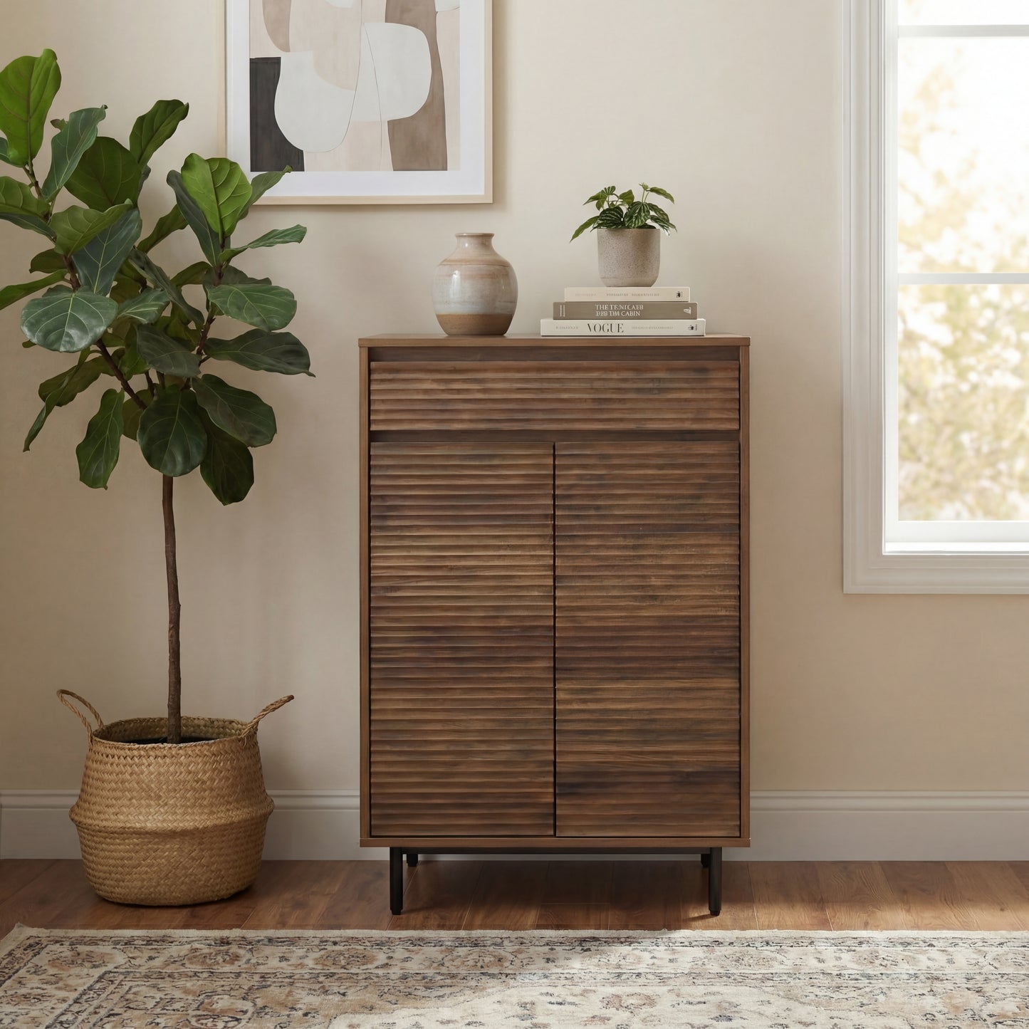 Cavin Shoe Cabinet 2 Door 1 Drawer - Dark Wood Effect