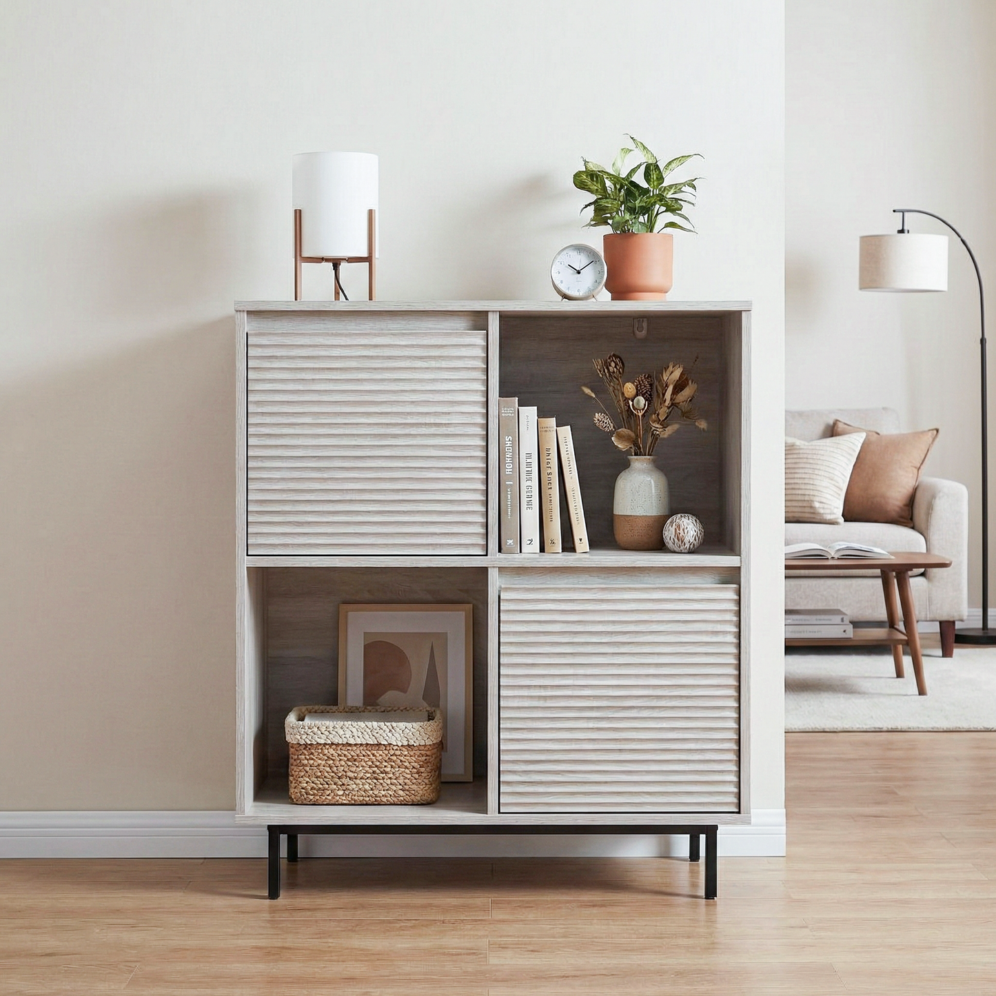 Cavin Sideboard 2 Door 2 Cubby Shelf - Light Wood Effect