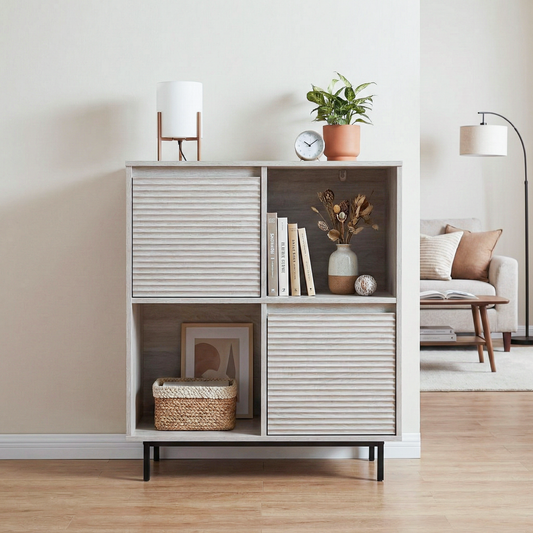 Cavin Sideboard 2 Door 2 Cubby Shelf - Light Wood Effect