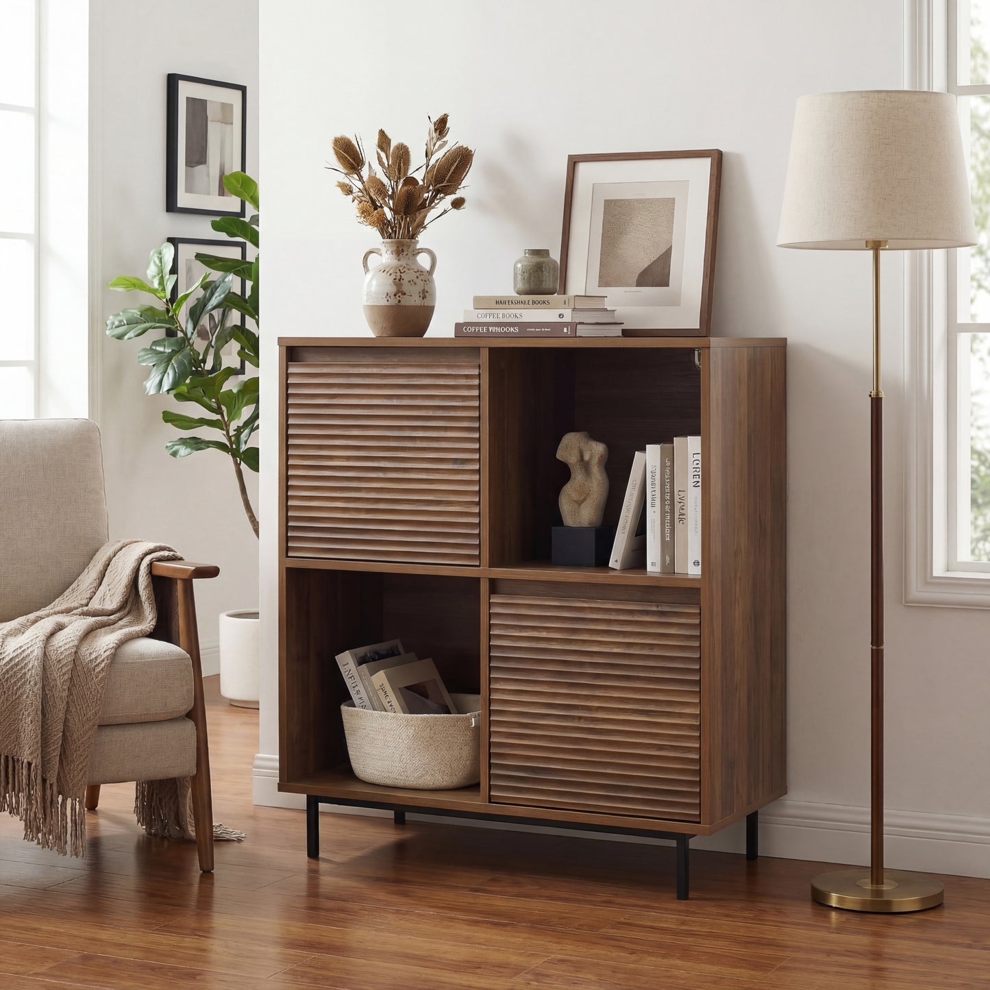 Cavin Sideboard 2 Door 2 Cubby Shelf - Dark Wood Effect