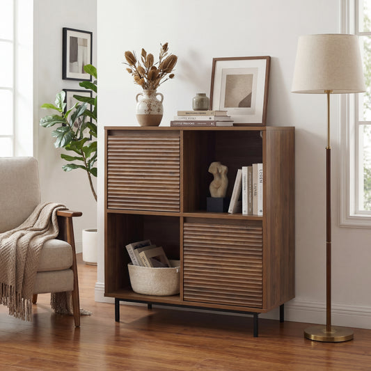 Cavin Sideboard 2 Door 2 Cubby Shelf - Dark Wood Effect