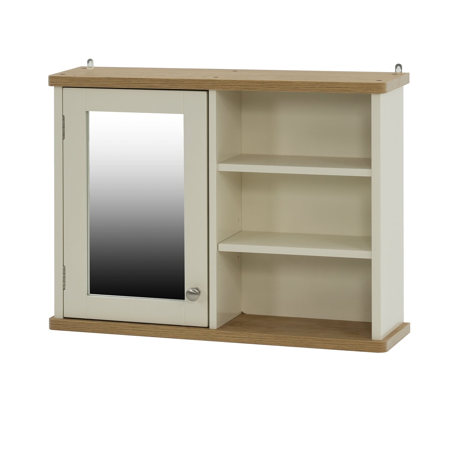 Olivia Single Mirrored Door Cabinet with Open Shelf - Ivory