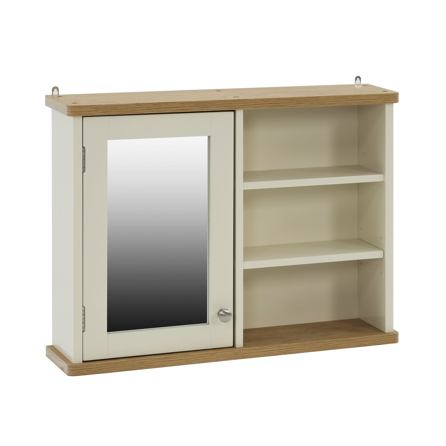 Olivia Single Mirrored Door Cabinet with Open Shelf - Ivory