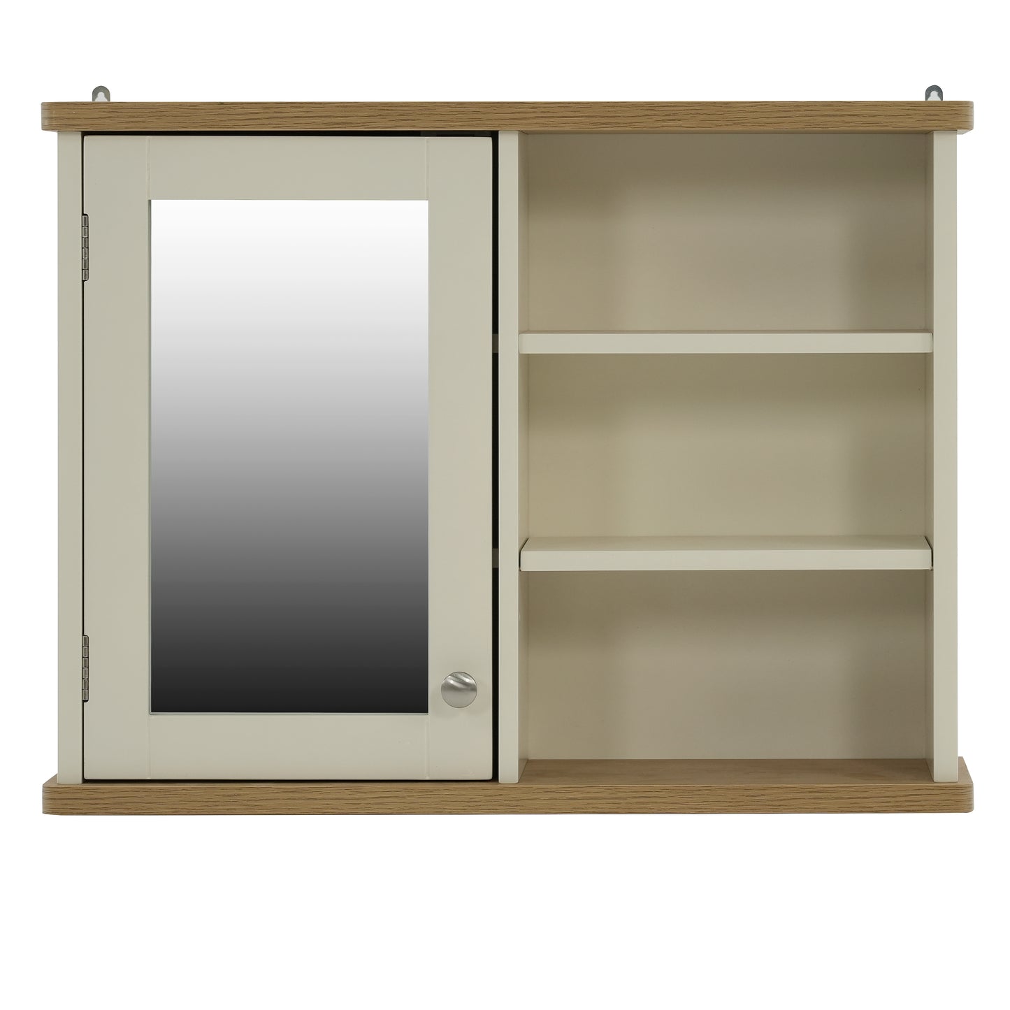 Olivia Single Mirrored Door Cabinet with Open Shelf - Ivory