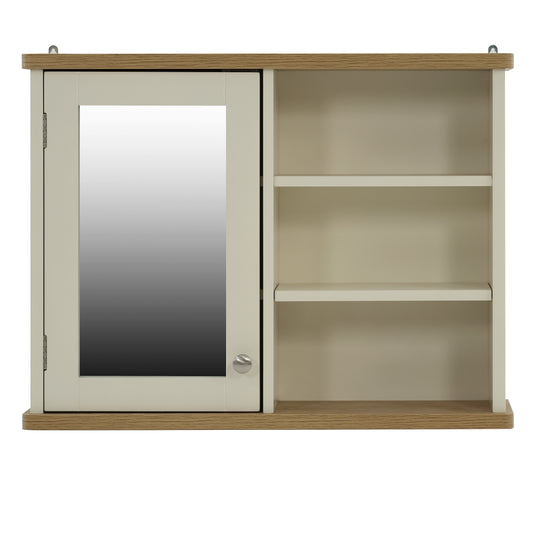 Olivia Single Mirrored Door Cabinet with Open Shelf - Ivory