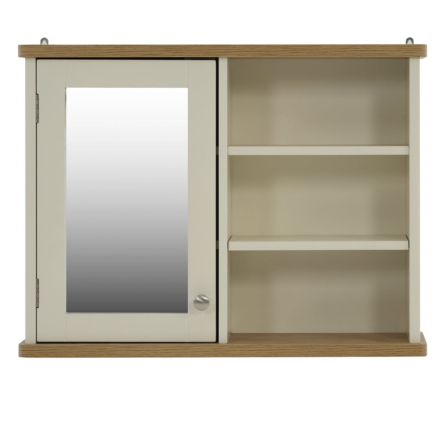 Olivia Single Mirrored Door Cabinet with Open Shelf - Ivory