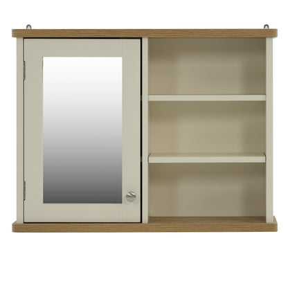 Olivia Single Mirrored Door Cabinet with Open Shelf - Ivory