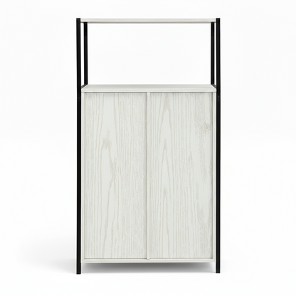 Rivet Console with Open Shelves - White Wood Effect