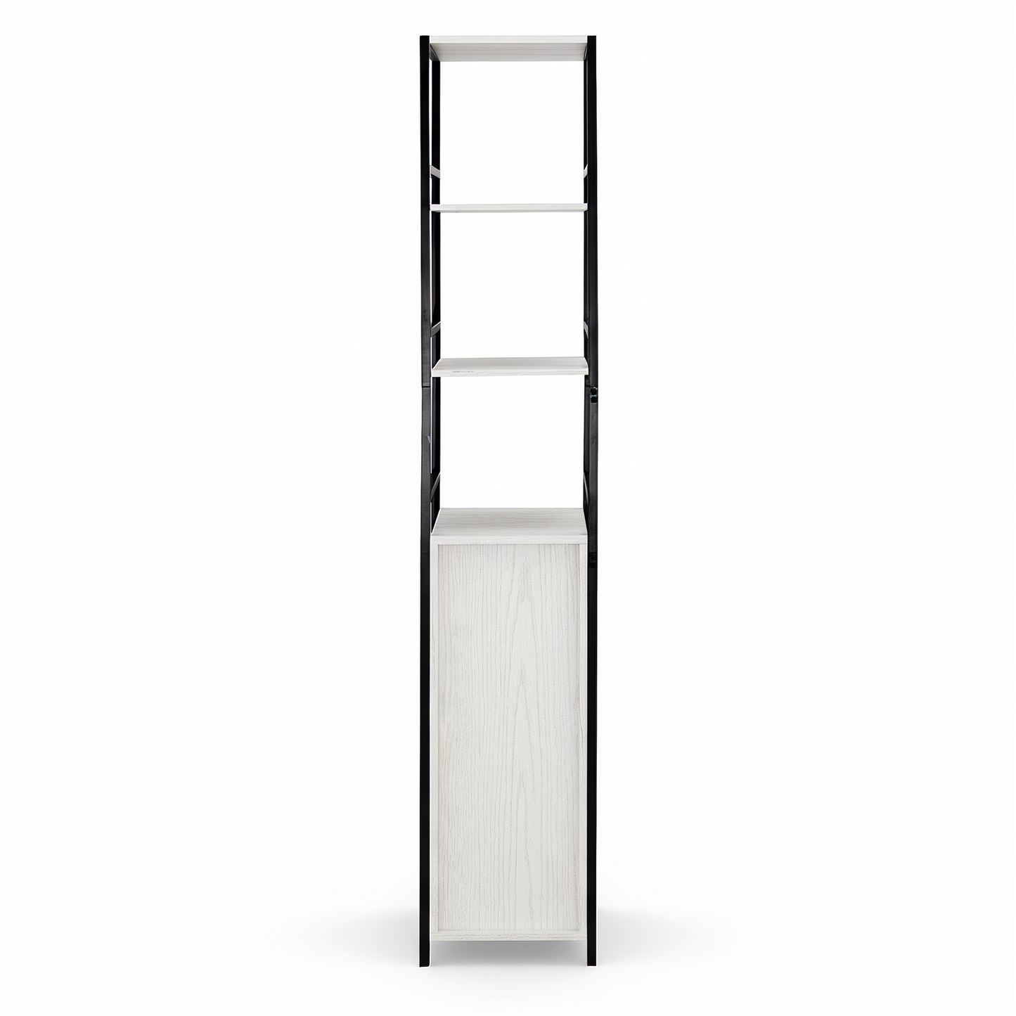 Rivet Tall boy with with Open Shelf - White Wood Effect