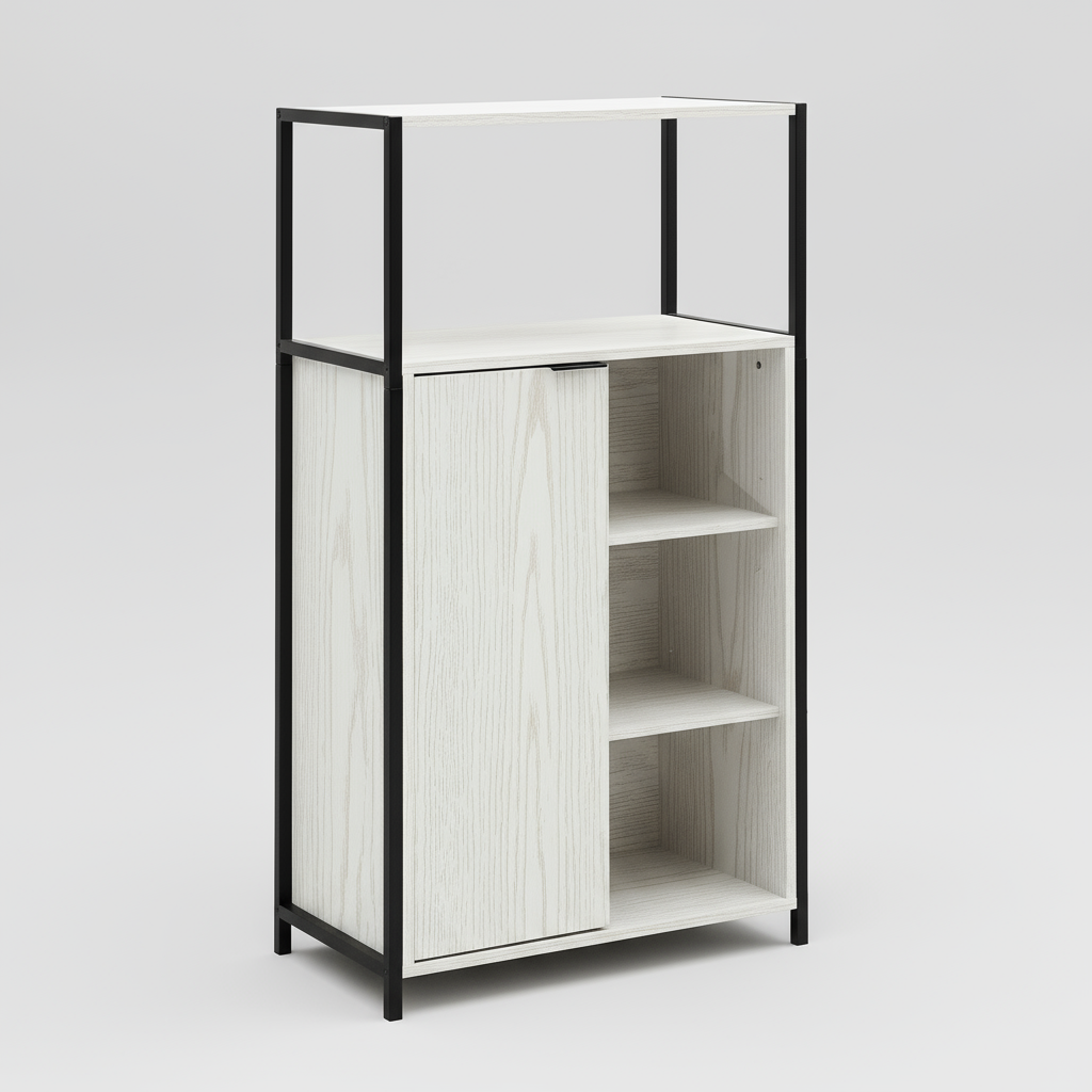 Rivet Console with Open Shelves - White Wood Effect