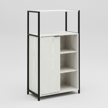 Rivet Console with Open Shelves - White Wood Effect