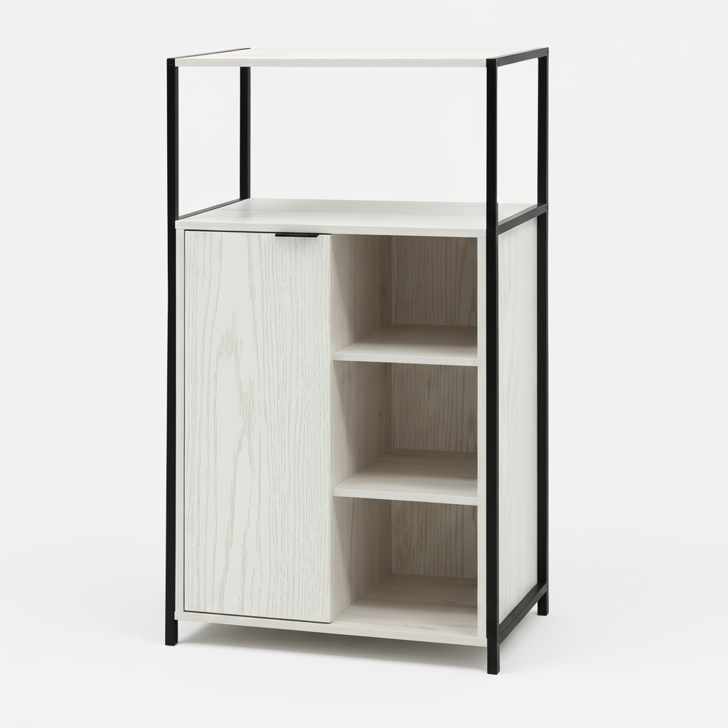 Rivet Console with Open Shelves - White Wood Effect