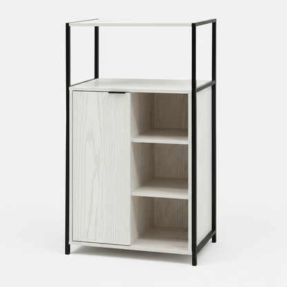 Rivet Console with Open Shelves - White Wood Effect