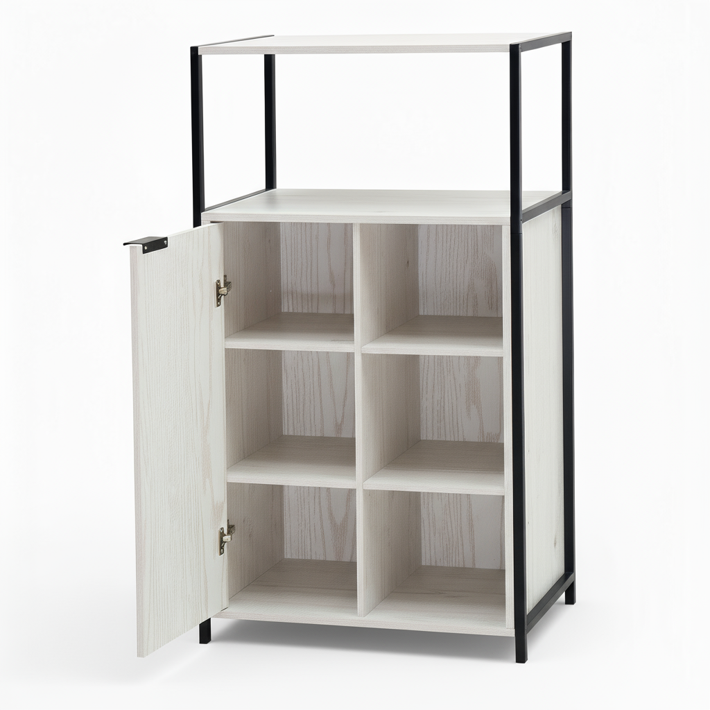 Rivet Console with Open Shelves - White Wood Effect