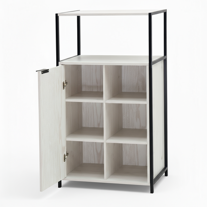 Rivet Console with Open Shelves - White Wood Effect