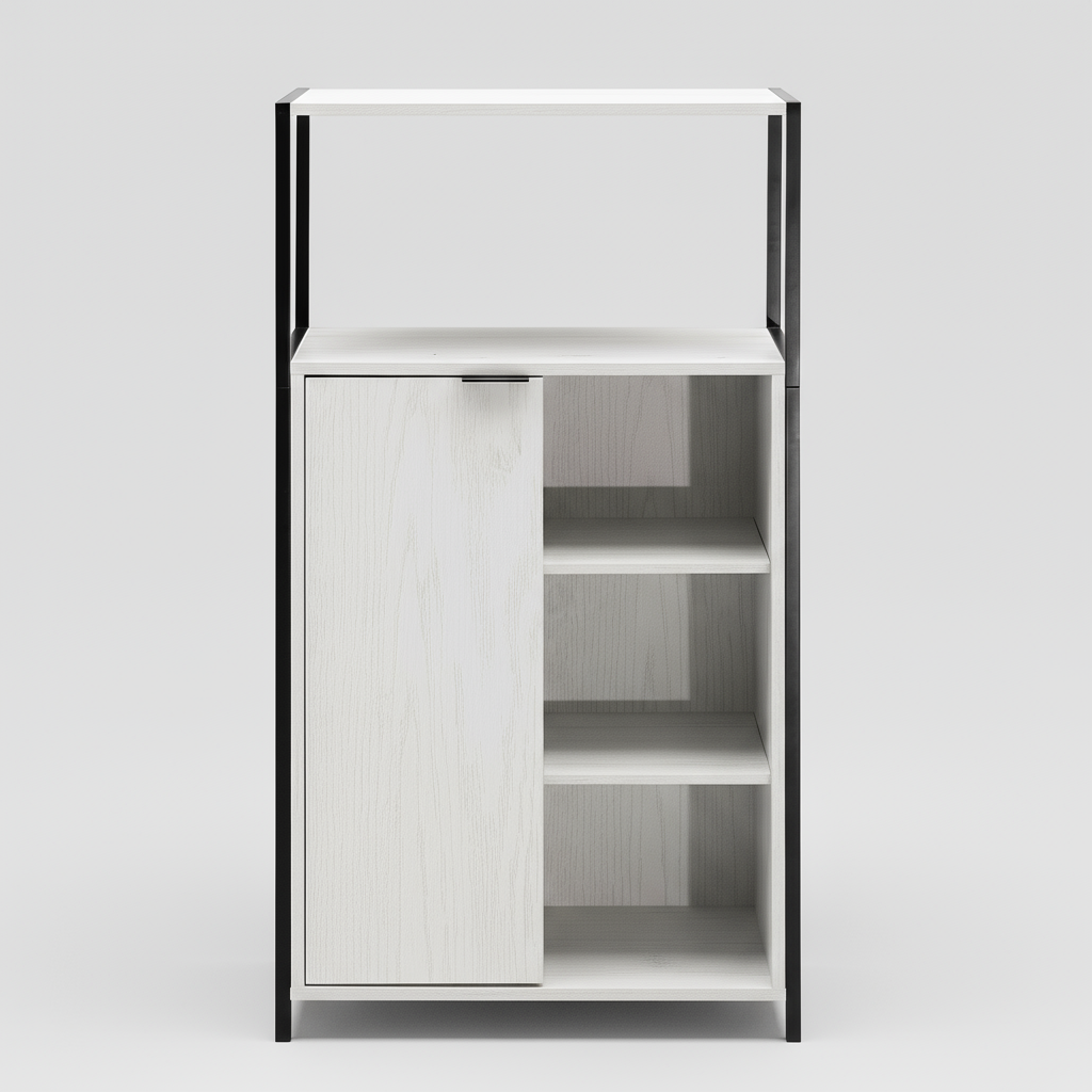 Rivet Console with Open Shelves - White Wood Effect
