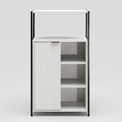 Rivet Console with Open Shelves - White Wood Effect