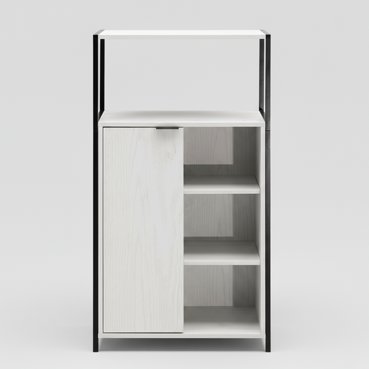 Rivet Console with Open Shelves - White Wood Effect