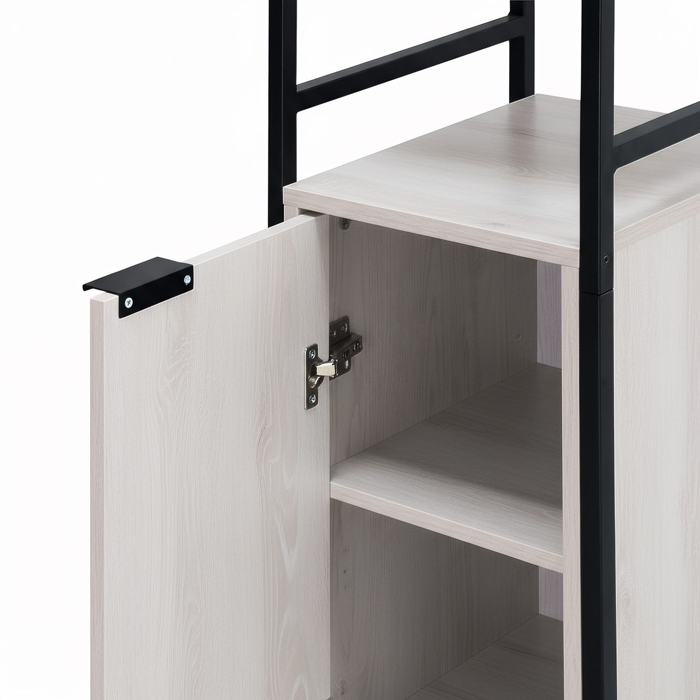 Rivet Tall boy with with Open Shelf - White Wood Effect