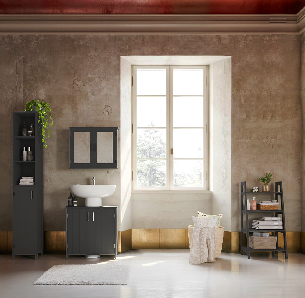 Devon Double Door Mirror Cabinet - Grey