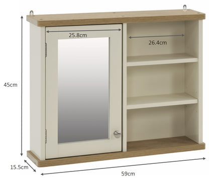 Olivia Single Mirrored Door Cabinet with Open Shelf - Ivory