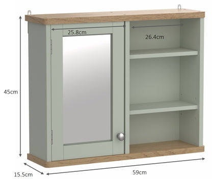 Olivia Single Mirrored Door Cabinet with Open Shelf  - Sea Foam