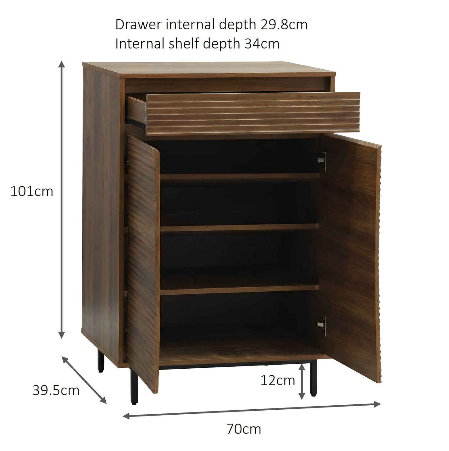 Cavin Shoe Cabinet 2 Door 1 Drawer - Dark Wood Effect