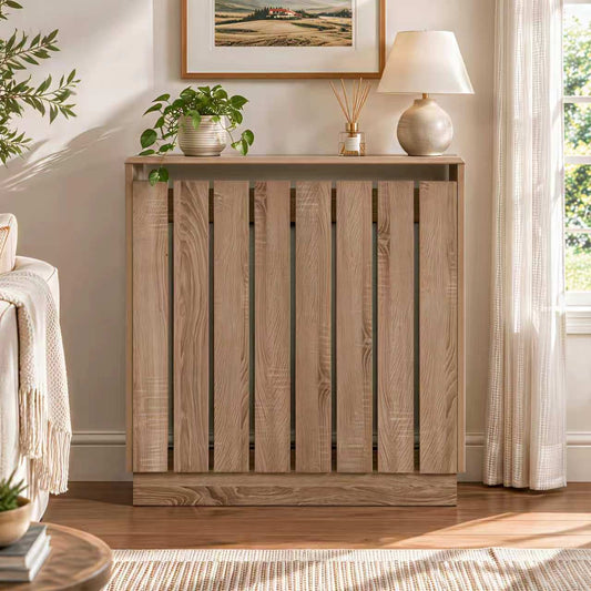 Eve Natural Oak Effect Radiator Cover Small – Modern Slatted Wooden Radiator Cabinet