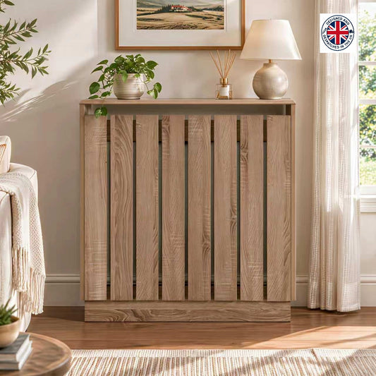 Eve Natural Oak Effect Radiator Cover Small – Modern Slatted Wooden Radiator Cabinet