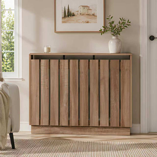 Eve Natural Oak Effect Radiator Cover Medium – Modern Slatted Wooden Radiator Cabinet