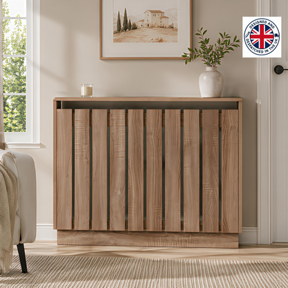 Eve Natural Oak Effect Radiator Cover Medium – Modern Slatted Wooden Radiator Cabinet