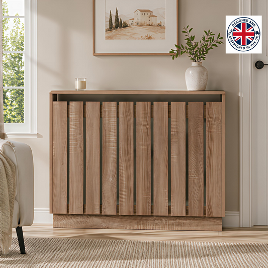 Eve Natural Oak Effect Radiator Cover Medium – Modern Slatted Wooden Radiator Cabinet