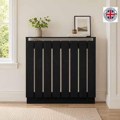 Eve Black Oak Effect Radiator Cover Small – Modern Slatted Wooden Radiator Cabinet