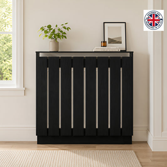 Eve Black Oak Effect Radiator Cover Small – Modern Slatted Wooden Radiator Cabinet