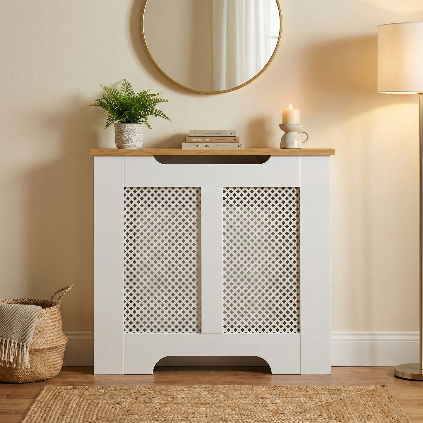 Eleanor Radiator Cover  Small - White and Oak Effect Top