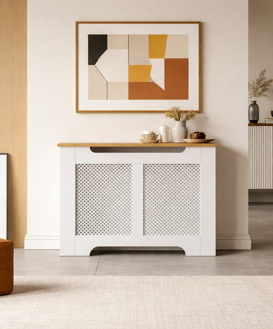 Eleanor Radiator Cover Medium - White and Oak Effect Top
