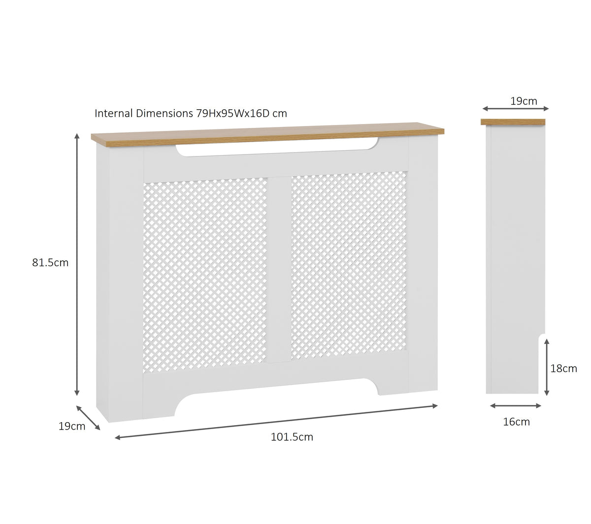 Eleanor Radiator Cover Medium - White and Oak Effect Top