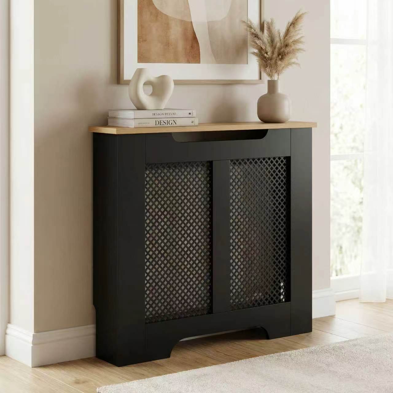 Eleanor Radiator Cover  Small - Black and Oak Effect Top