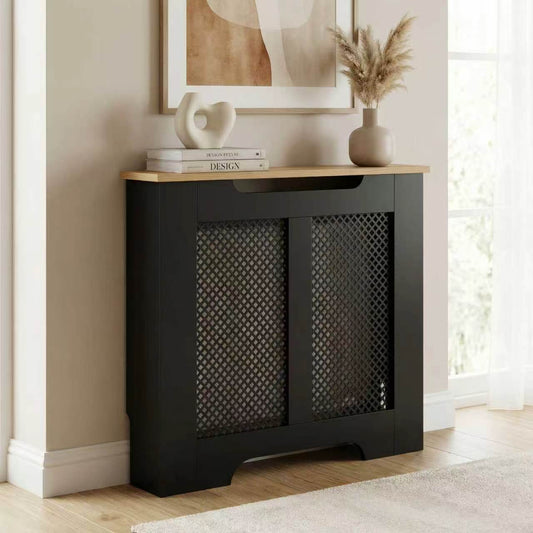 Eleanor Radiator Cover  Small - Black and Oak Effect Top