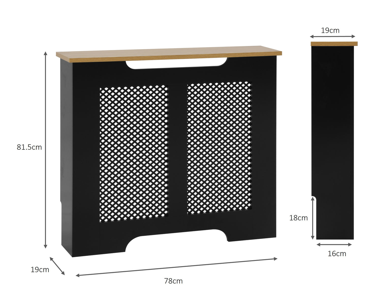 Eleanor Radiator Cover  Small - Black and Oak Effect Top